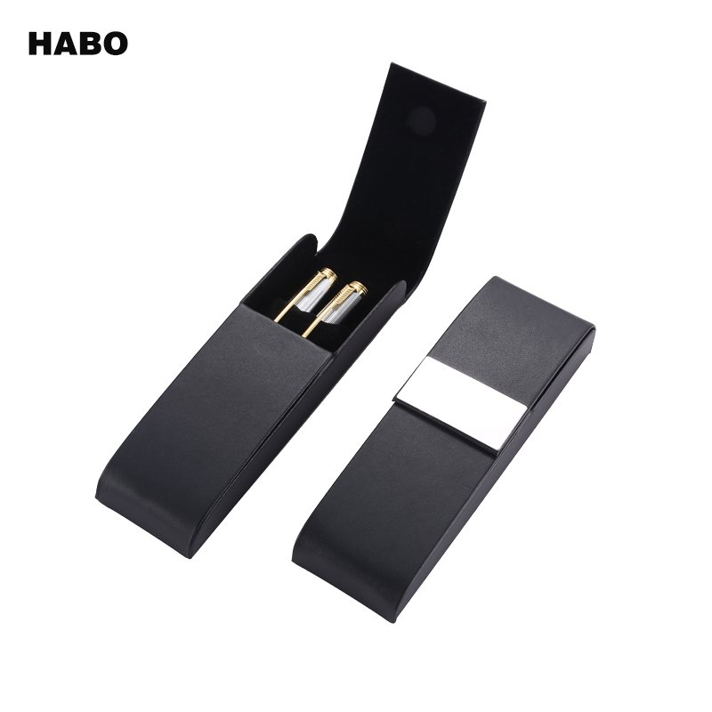 Luxury PU leather double pen box packaging box fountain pen to pen business advertising gift box with Custom logo