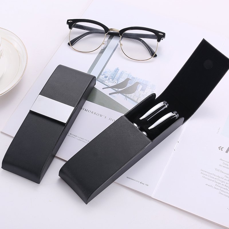 Luxury PU leather double pen box packaging box fountain pen to pen business advertising gift box with Custom logo