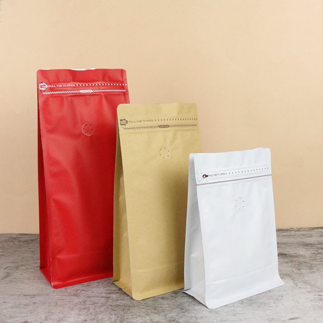 250g 500g Wholesale Custom Printed white Side Gusset Stand up Pouch Ziplock with Valve Zipper Flat Block Bottom Coffee Packaging