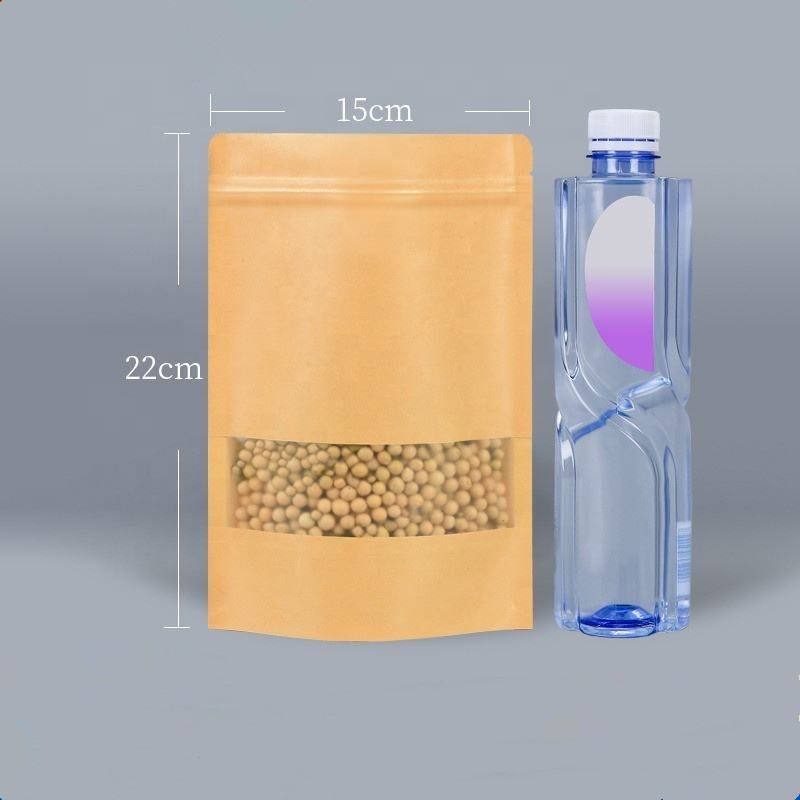 Biodegradable recycled customized stand up pouches dry food packaging brown kraft paper bags with translucent window