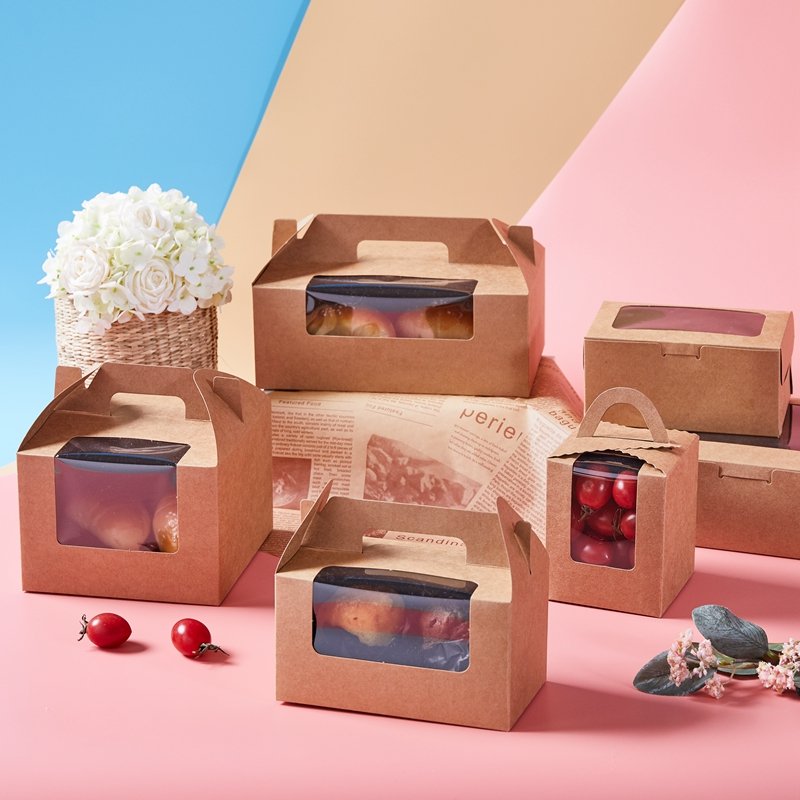 Wholesale Biodegradable Food Grade Kraft Packaging Cake Gift Box with Handle