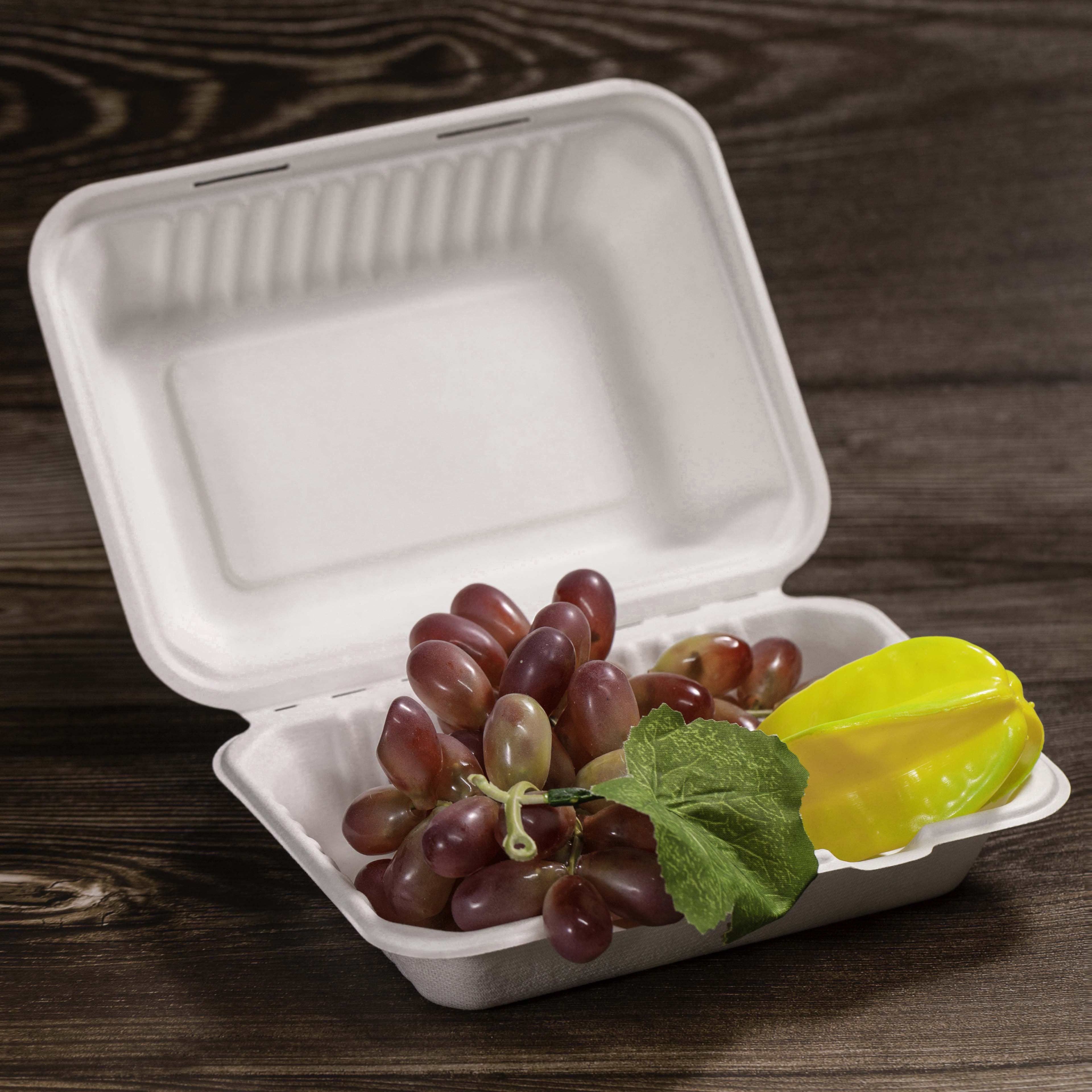 6 inch Eco food packaging biodegradable clamshell take away paper boxes compostable disposable sugarcane bagasse burger box