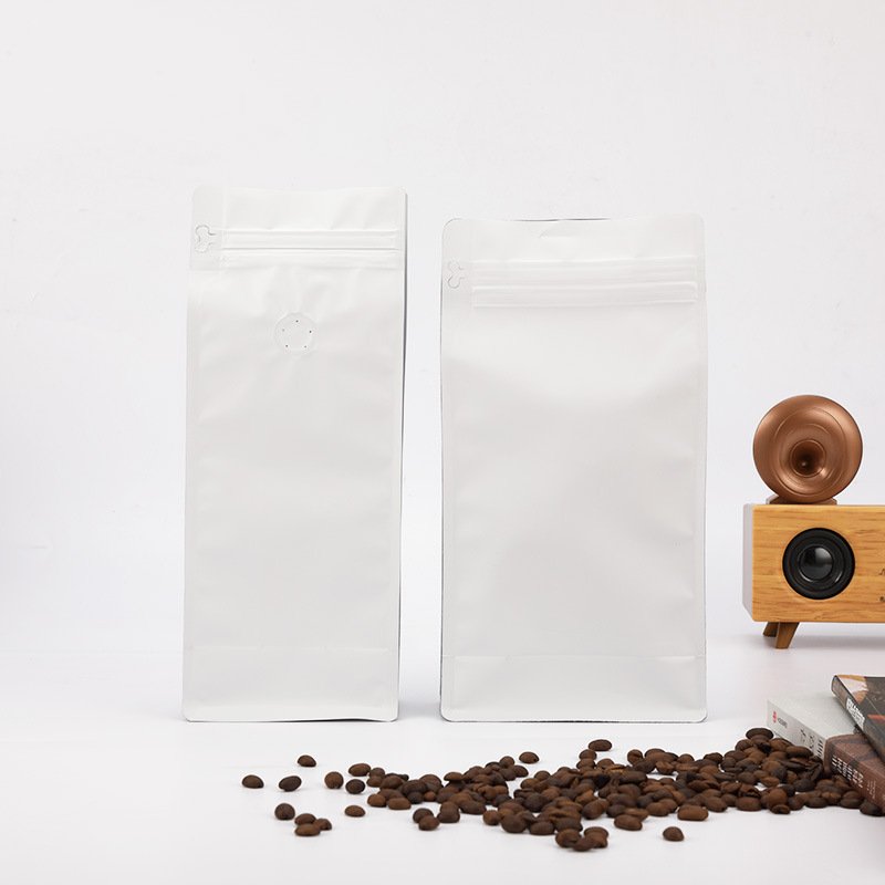 In stock food-grade 8 side seal Flat bottom pouch aluminum foil 8oz 250g Tea coffee bean packaging bag bag with valve and zipper