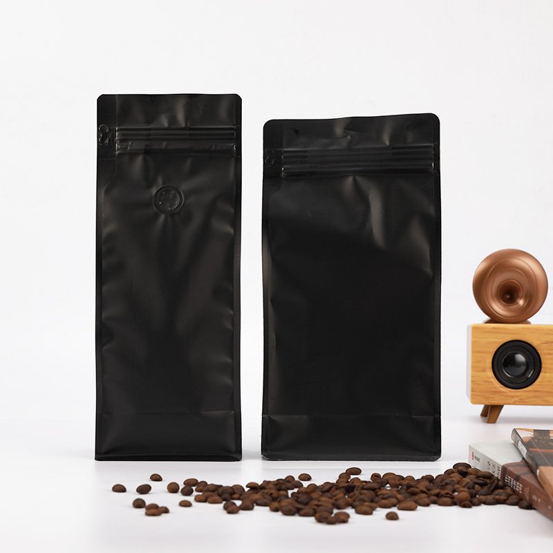 In stock food-grade 8 side seal Flat bottom pouch aluminum foil 8oz 250g Tea coffee bean packaging bag bag with valve and zipper