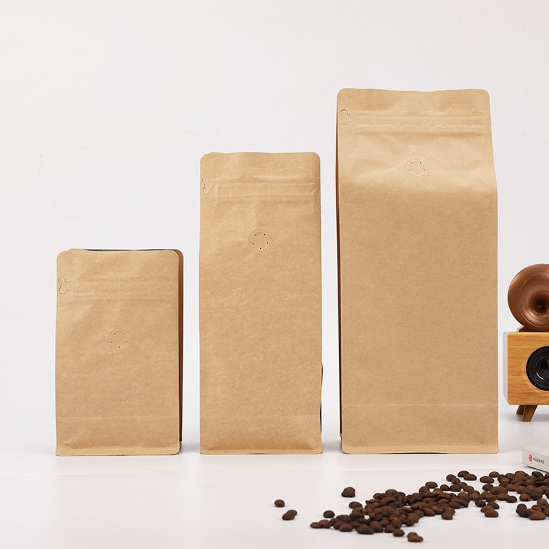 In stock food-grade 8 side seal Flat bottom pouch aluminum foil 8oz 250g Tea coffee bean packaging bag bag with valve and zipper