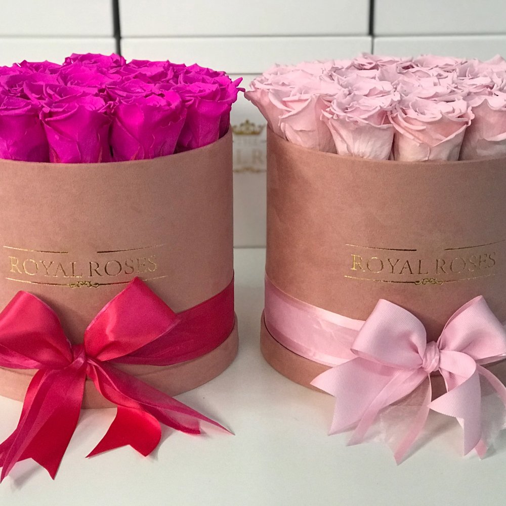 Velvet round flower boxes with custom logo printed,suede box for roses,Valentines gifts flower packaging boxes