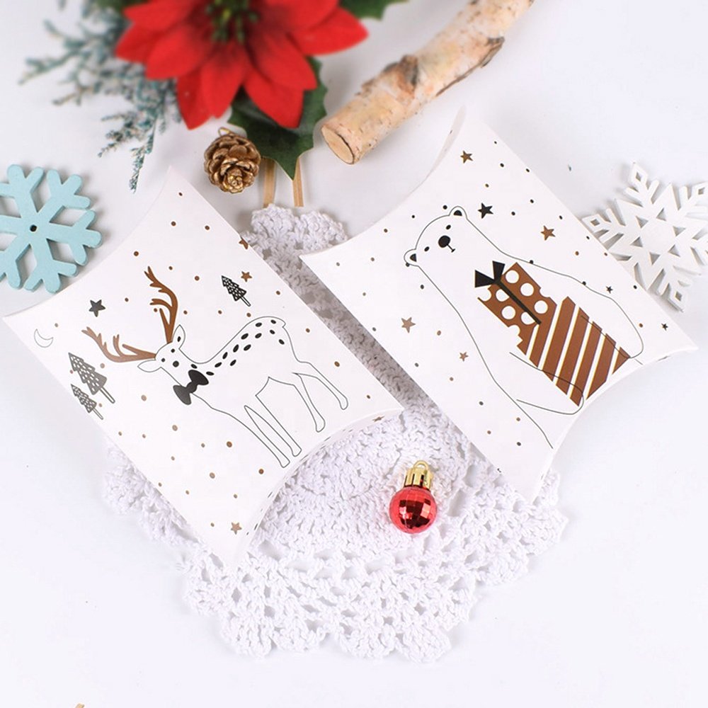 Elk Pillow Paper Box Candy Sweet Gift Packaging Boxes for Merry Christmas Xmas New Year Party Decor