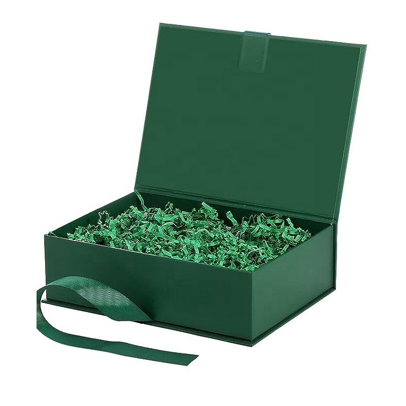 Foldable Packaging Magnetic Gift Box with Ribbon and Paper Bags for Present Luxury Kraft Weddings Christmas Custom Logo Green