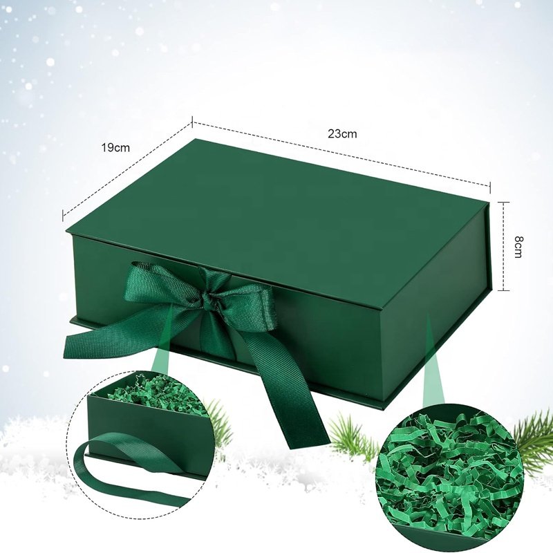 Foldable Packaging Magnetic Gift Box with Ribbon and Paper Bags for Present Luxury Kraft Weddings Christmas Custom Logo Green
