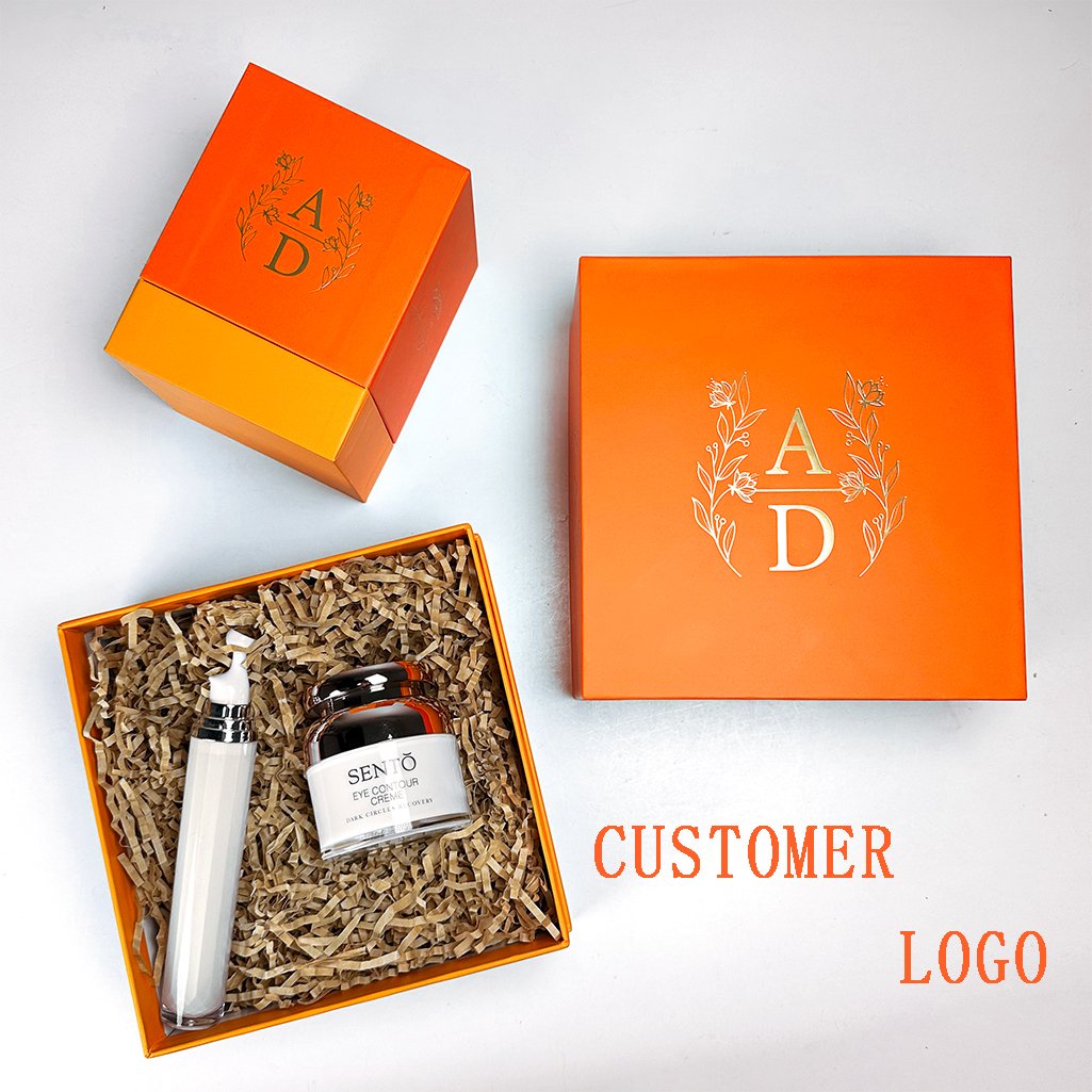 Luxury High Quality Lid And Base Gift Box Orange Top and Bottom Paperboard Packaging Paper Box With Custom Logo
