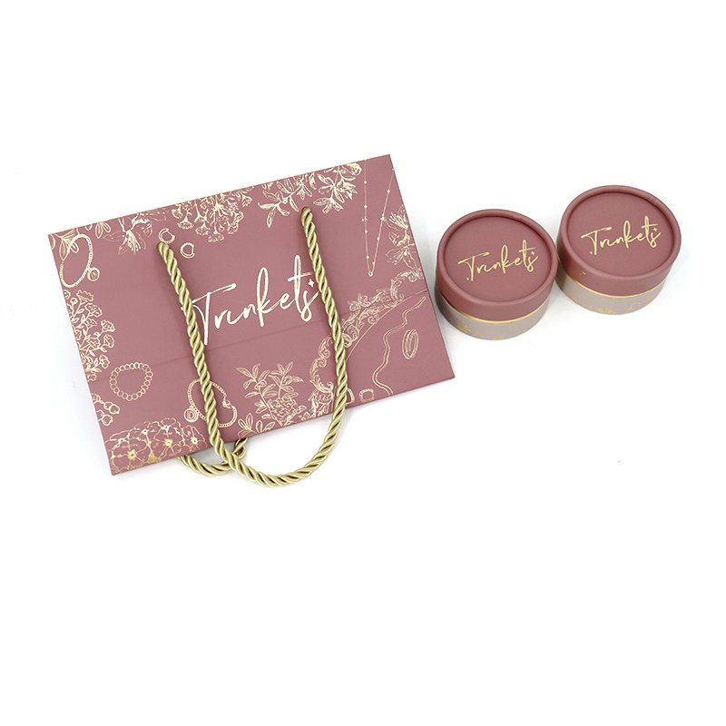 Custom Eco Friendly Round Mini Paper Cardboard Cylinder Box Small Size Bracelet/Ring/Earring Pink Gift Paper Tube Box with Bag