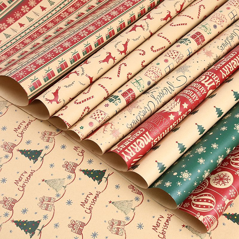 Christmas gift wrapping paper wholesale thickened Christmas kraft Christmas tree elk gift box packaging paper