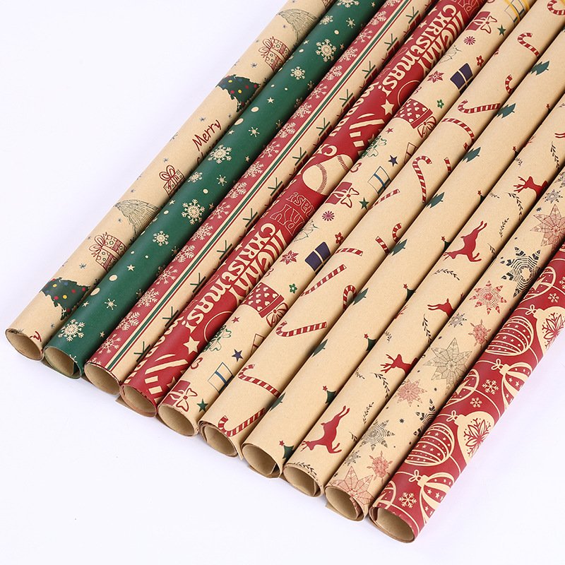 Christmas gift wrapping paper wholesale thickened Christmas kraft Christmas tree elk gift box packaging paper