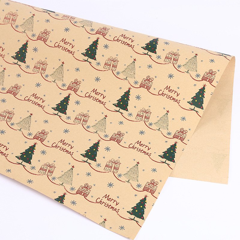 Christmas gift wrapping paper wholesale thickened Christmas kraft Christmas tree elk gift box packaging paper