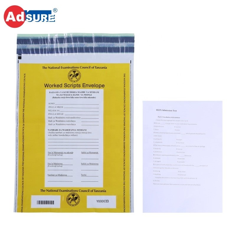 Custom Plastic Security Examination Tamper Proof Bags for Question Paper