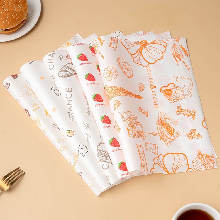 Custom Printing Holiday Party Food Grade Burger Sheets Butter Sandwich Baking Wax Wrapping Greaseproof Paper