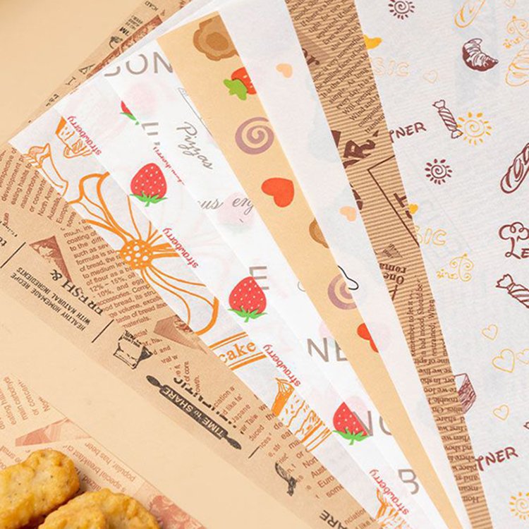 Custom Printing Holiday Party Food Grade Burger Sheets Butter Sandwich Baking Wax Wrapping Greaseproof Paper