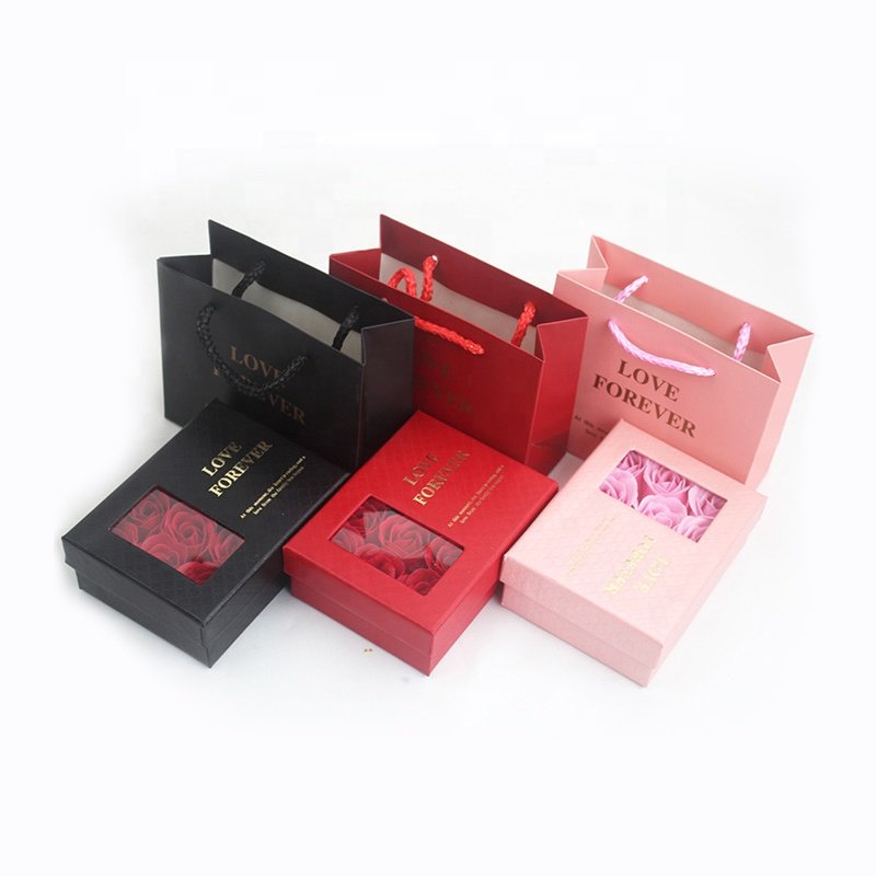 Creative Valentine's Day Paper Gift Box Jewelry Ring Necklace Immortal Forever Eternal Roses Flower Gift Packing Box