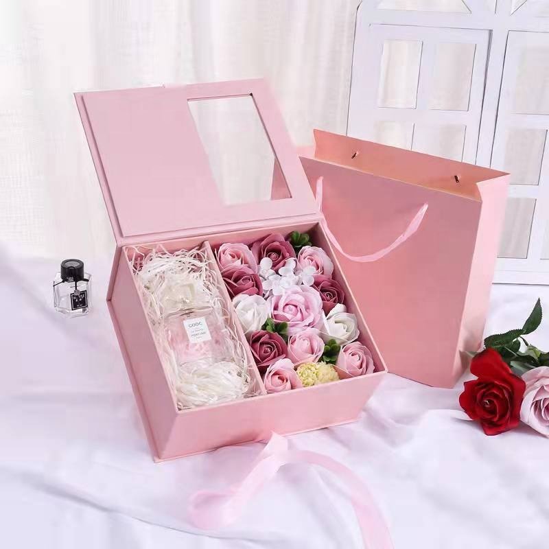 Creative Valentine's Day Paper Gift Box Jewelry Ring Necklace Immortal Forever Eternal Roses Flower Gift Packing Box