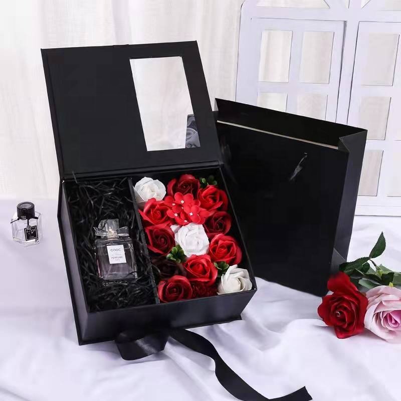 Creative Valentine's Day Paper Gift Box Jewelry Ring Necklace Immortal Forever Eternal Roses Flower Gift Packing Box