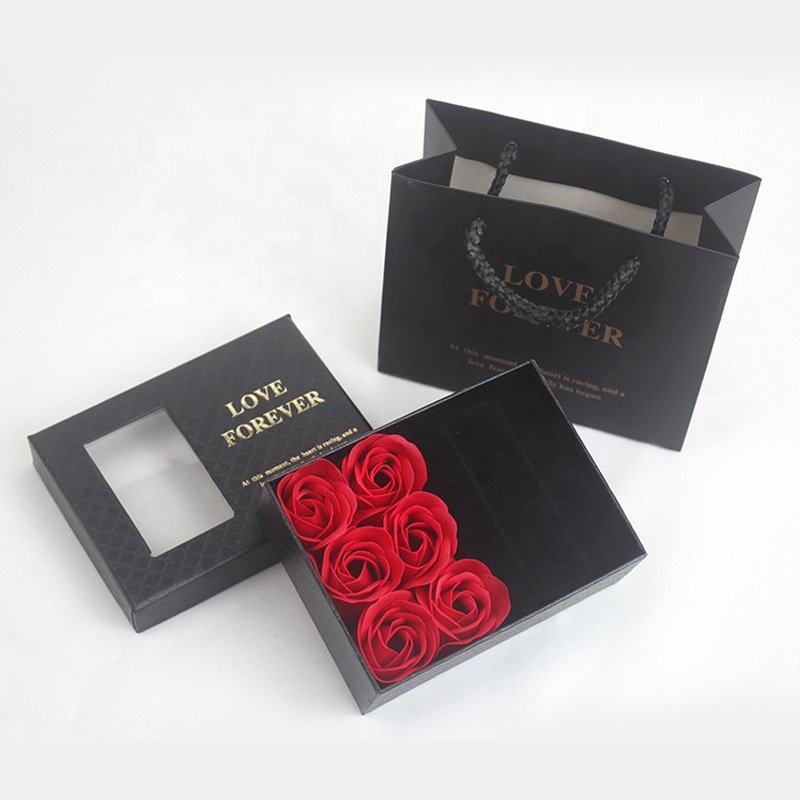 Creative Valentine's Day Paper Gift Box Jewelry Ring Necklace Immortal Forever Eternal Roses Flower Gift Packing Box