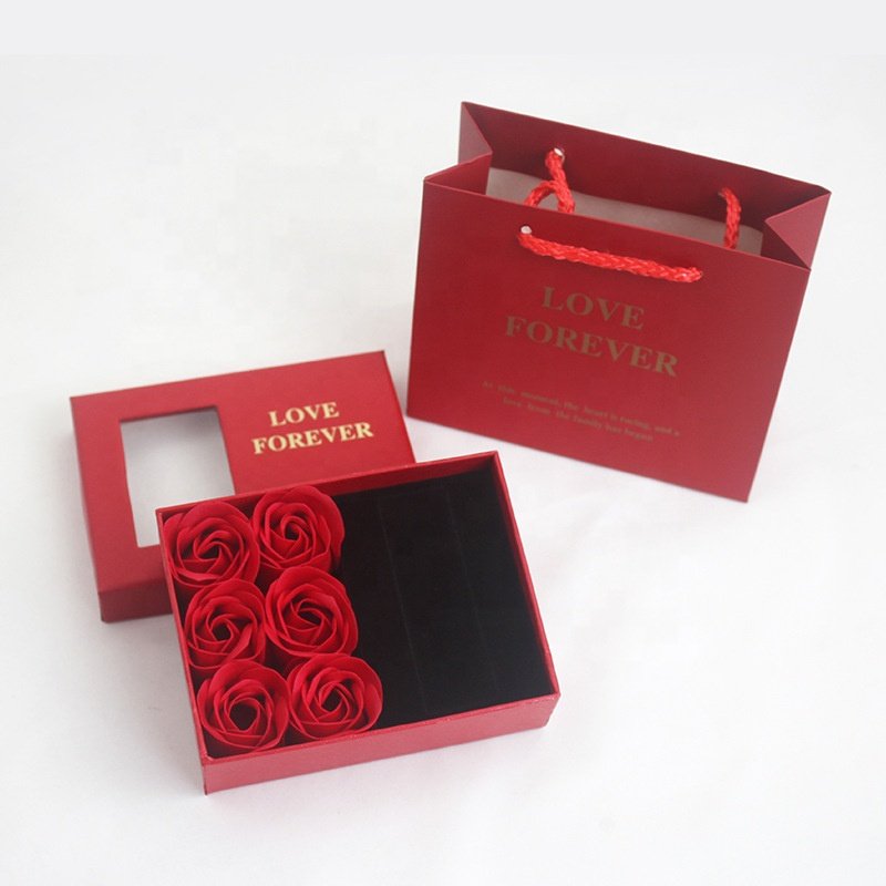 Creative Valentine's Day Paper Gift Box Jewelry Ring Necklace Immortal Forever Eternal Roses Flower Gift Packing Box