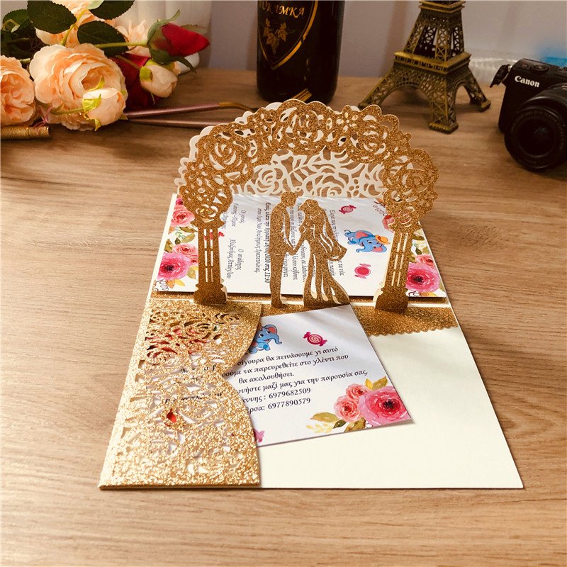 Omet Custom Luxury Designs Paper Samples Carte Couple Romantic Wedding Marriage Invitation Cards With Envelope Weeding Card
