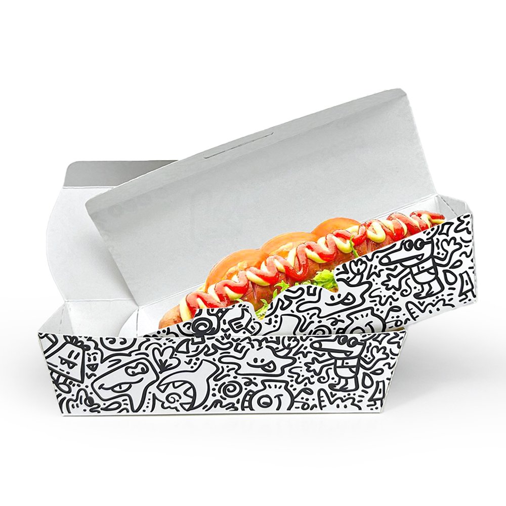 Custom Korean hot dog to go disposable packaging sandwich paper hot dog lunch box