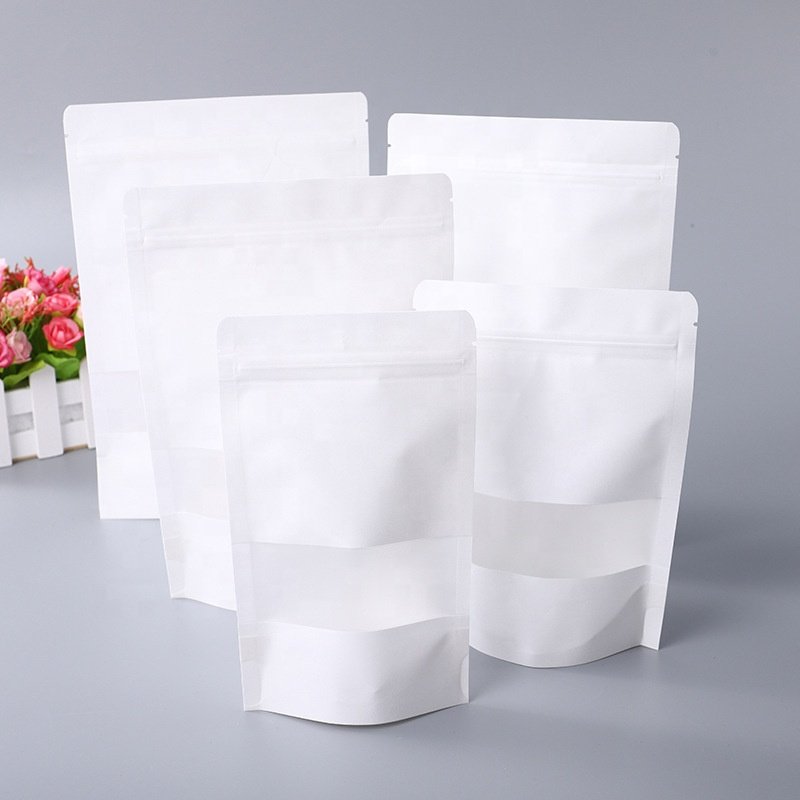 Waterproof White Kraft Paper Zipper Bag with Window for Packaging & Printing Products