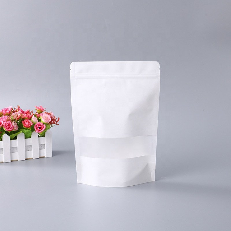 Waterproof White Kraft Paper Zipper Bag with Window for Packaging & Printing Products