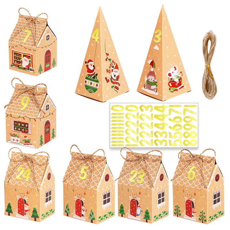 Christmas House Candy Box Retro Gingerbread House Party Packaging Paper Box Kraft Gift Decorative Box with String
