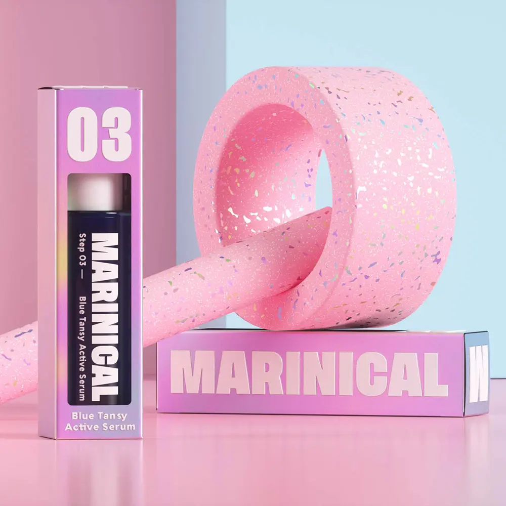 Holographic shiny Lipstick Box Holographic Pink Coated Paper Box Cosmetic Packaging Paper Box with clear Window