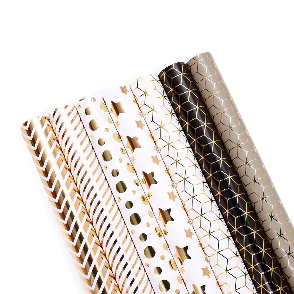 Muslim Ramadan Eid Mubarak Packaging Paper Roll Gold Stamping Foil Striped Dots Star Gift Box Wrapping Paper