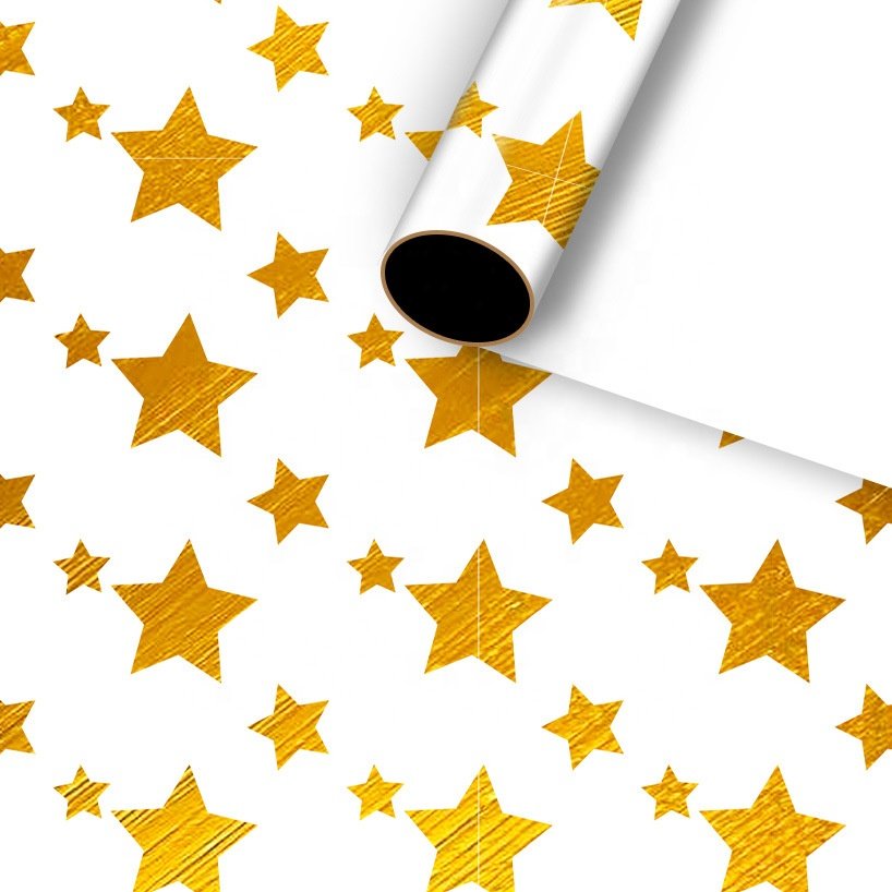 Muslim Ramadan Eid Mubarak Packaging Paper Roll Gold Stamping Foil Striped Dots Star Gift Box Wrapping Paper