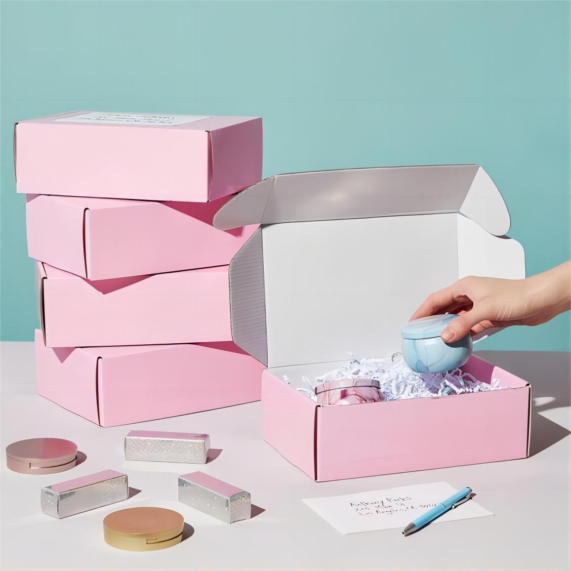 Custom Reusable Printed Pink Branded Mailer Skincare/Makeup Cardboard Corrugated Paper Box For Packaging