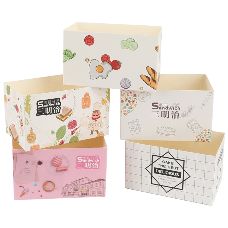 Custom Kraft Box Sandwich Takeaway Packaging Box Breakfast Bread Dessert Bakery Wrap Pastry Paper Holder Hamburger Food Box