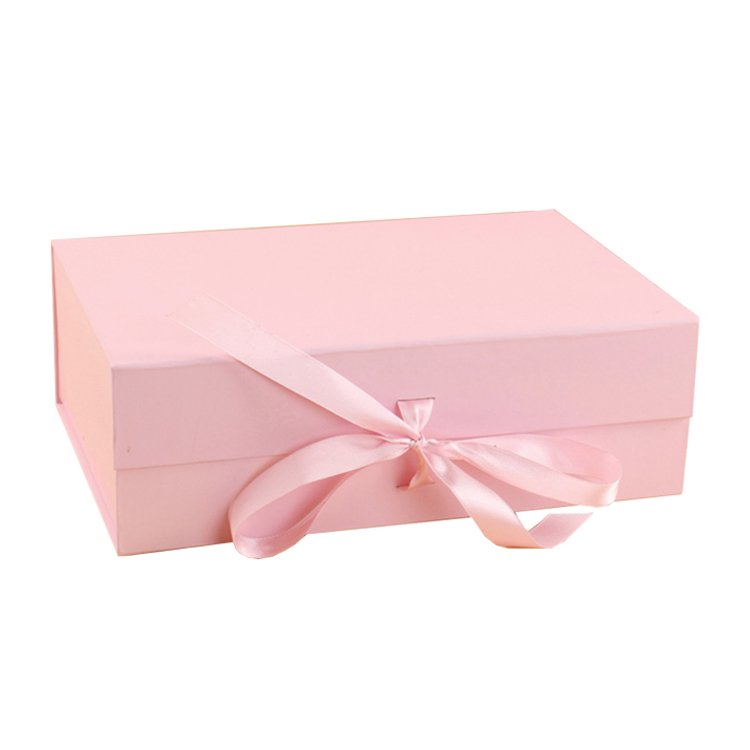 Custom Ribbon Handle Pink Rigid paper Cardboard packaging Magnetic Folding paper Mothers Day Wedding Magnetic Luxury Gift Box