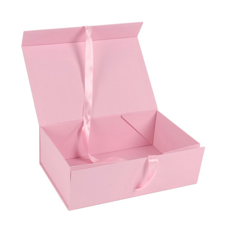 Custom Ribbon Handle Pink Rigid paper Cardboard packaging Magnetic Folding paper Mothers Day Wedding Magnetic Luxury Gift Box