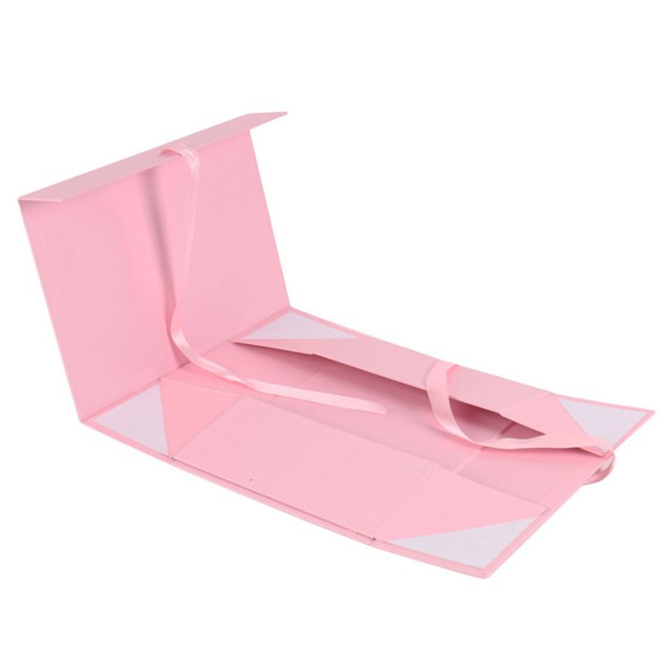 Custom Ribbon Handle Pink Rigid paper Cardboard packaging Magnetic Folding paper Mothers Day Wedding Magnetic Luxury Gift Box