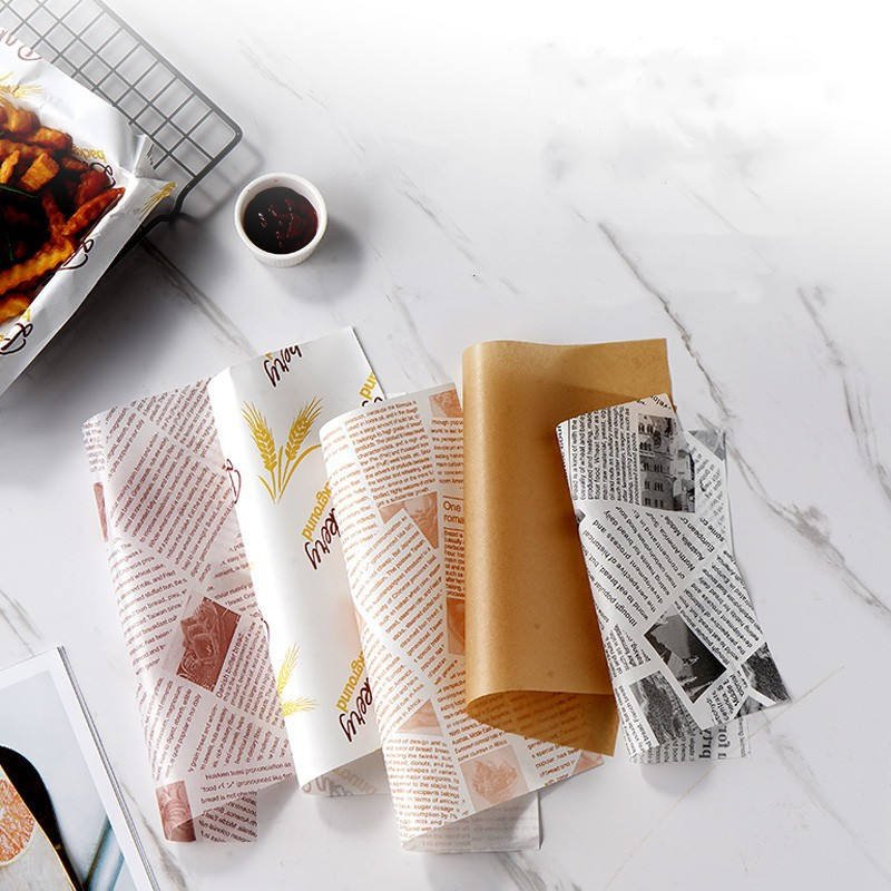 Customized Logo Printed Hamburger Pizza Packaging with Oil Proof Wax Paper Fried Barbecue Food Takeout Coating baking Paper