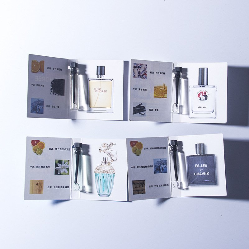 Luxury wholesale private brand design logo customized printing perfume bottle sample display paper cards