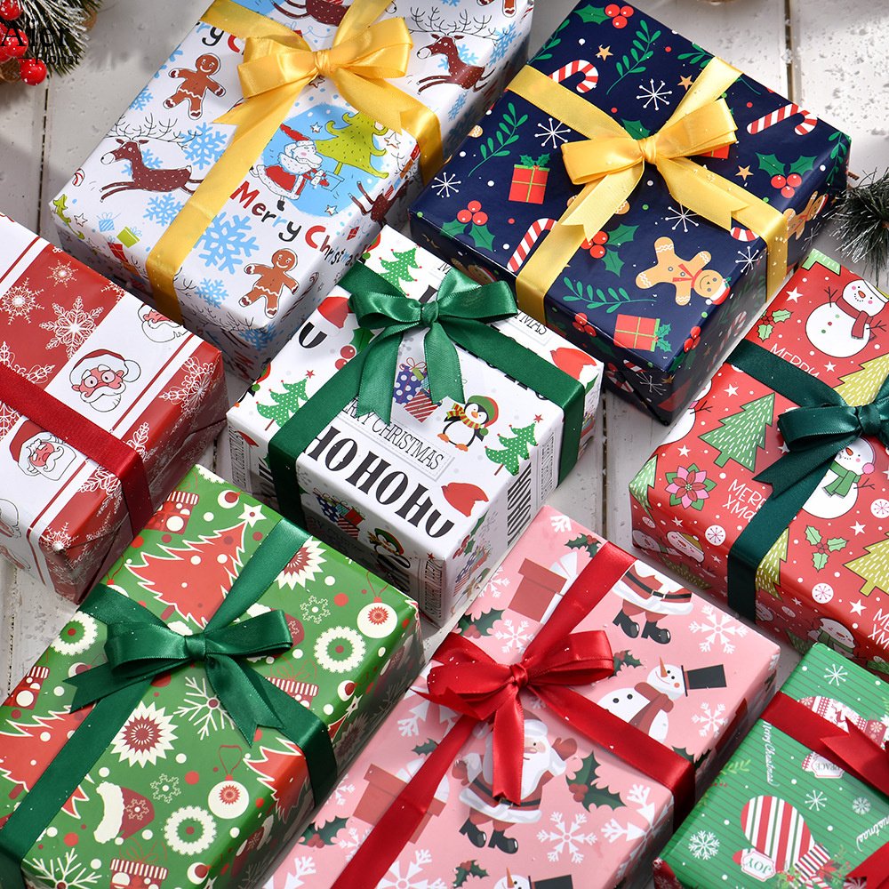 Aierflorist 50*70cm 80g coated paper Christmas Day Classic gift packaging paper and packaging flower bouquet wrapping paper