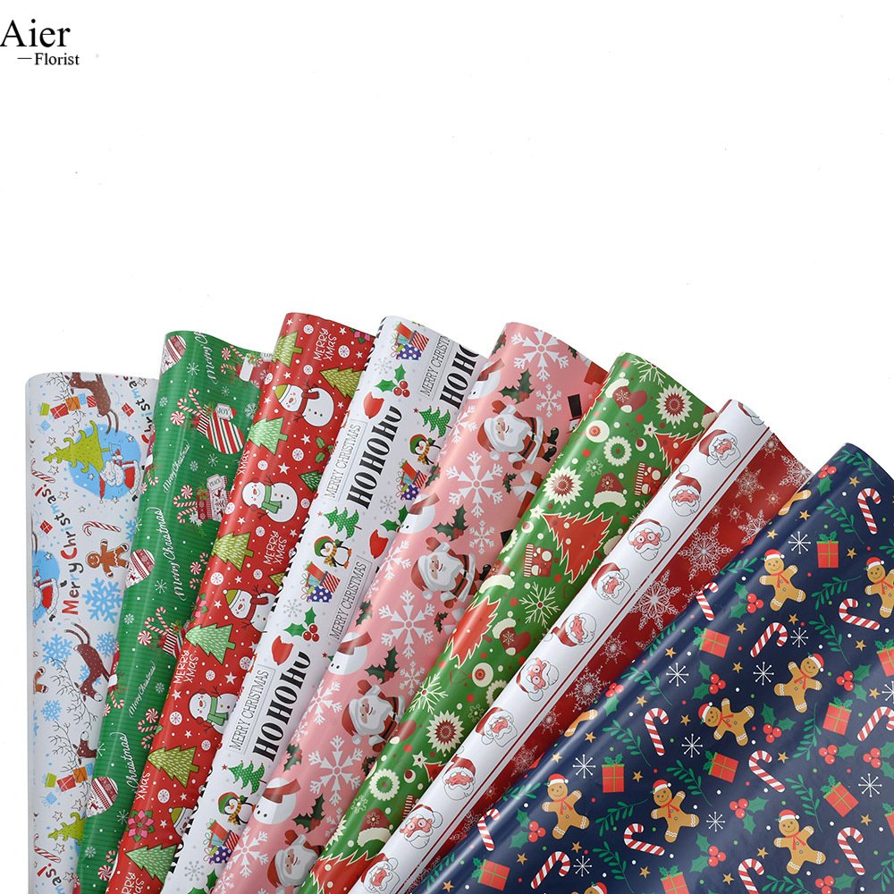 Aierflorist 50*70cm 80g coated paper Christmas Day Classic gift packaging paper and packaging flower bouquet wrapping paper