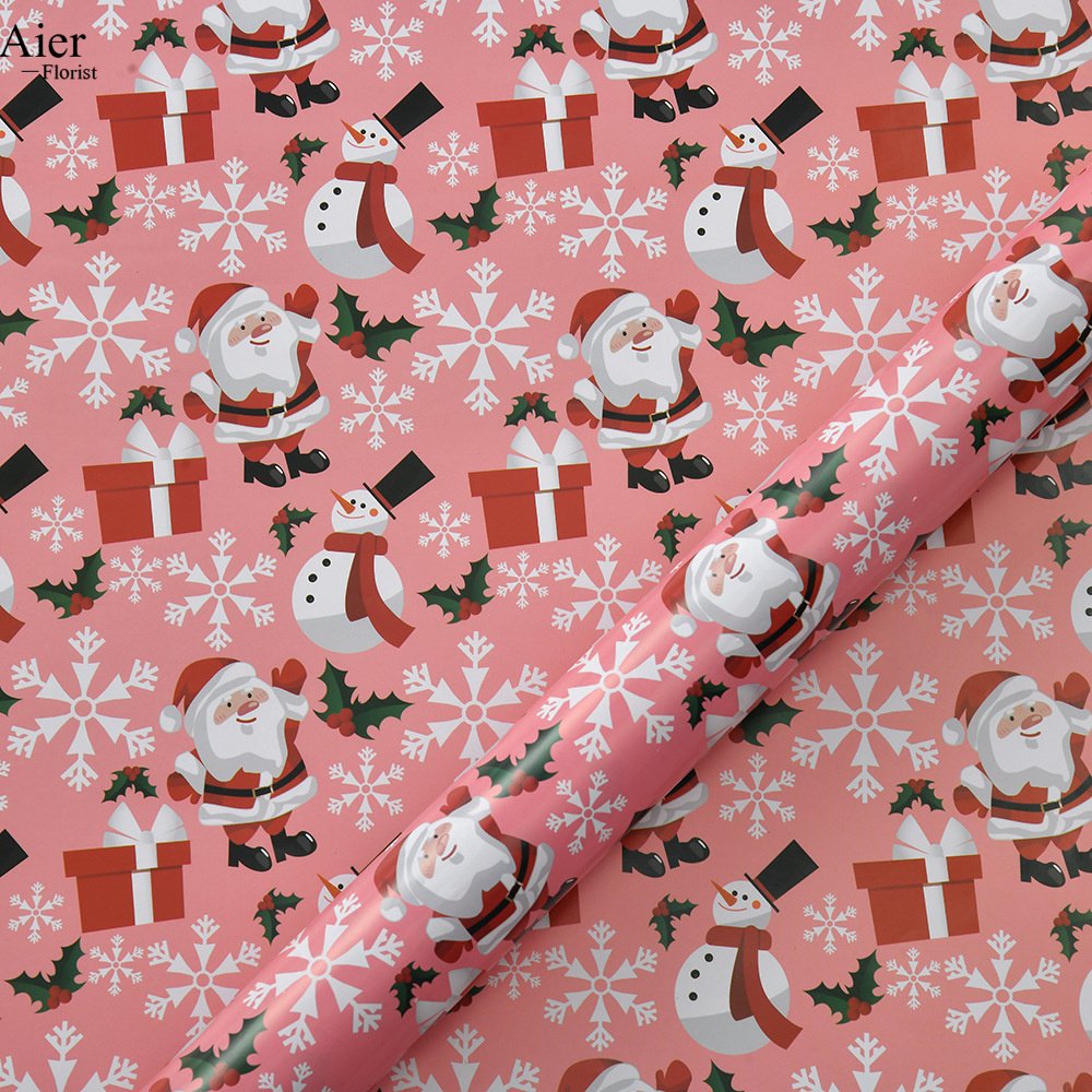 Aierflorist 50*70cm 80g coated paper Christmas Day Classic gift packaging paper and packaging flower bouquet wrapping paper