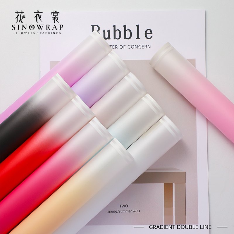 SINOWRAP new arrival Gradient Color Double edge line Florist Supply Flower Bouquet Wrapping Paper Wholesale