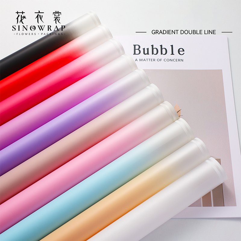 SINOWRAP new arrival Gradient Color Double edge line Florist Supply Flower Bouquet Wrapping Paper Wholesale