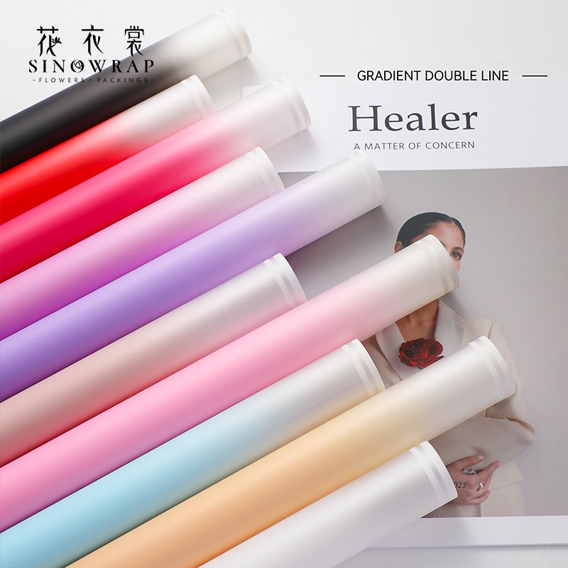 SINOWRAP new arrival Gradient Color Double edge line Florist Supply Flower Bouquet Wrapping Paper Wholesale