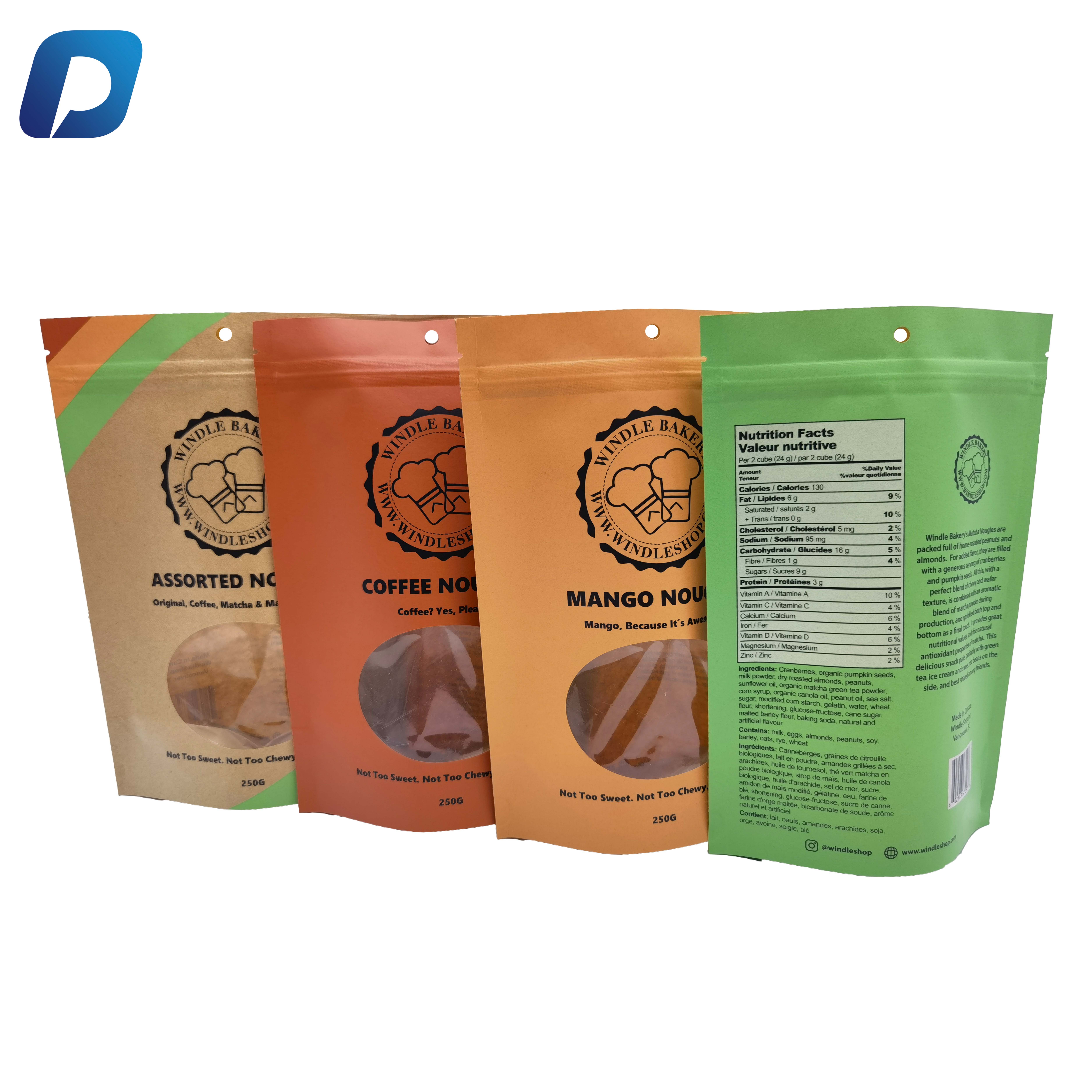 Biodegradable Kraft Paper and PLA Bags for Household Use Custom Printing Coffee Stand up Pouch