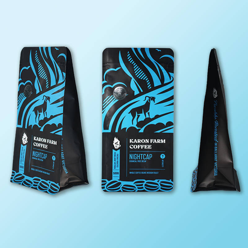 Custom Printed Eco Friendly Flexible Flat Bottom Moisture Proof Smell Proof Valve Resealable Ziplock Coffee Bag