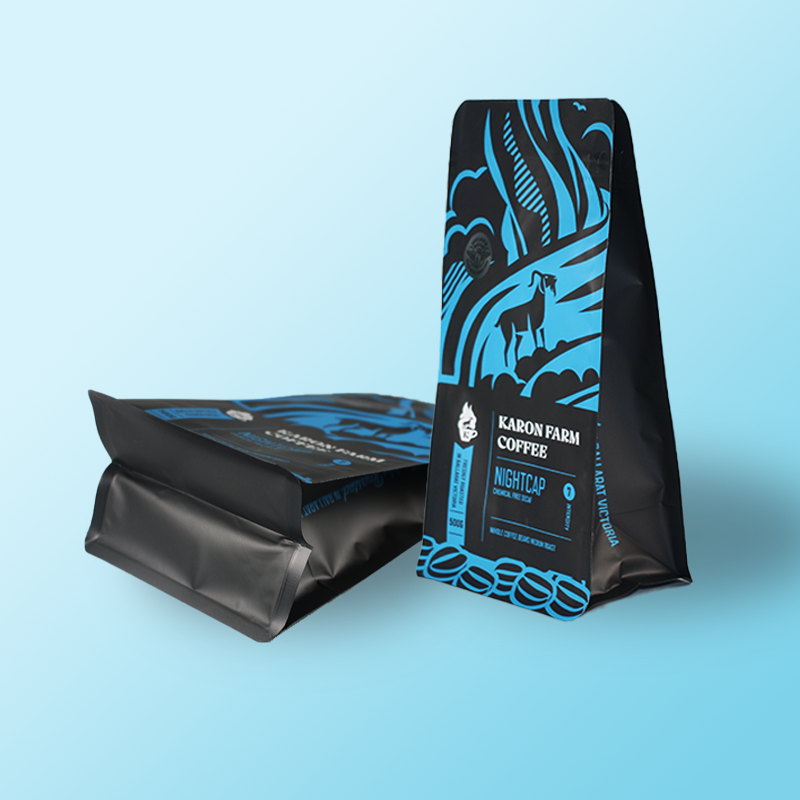 Custom Printed Eco Friendly Flexible Flat Bottom Moisture Proof Smell Proof Valve Resealable Ziplock Coffee Bag